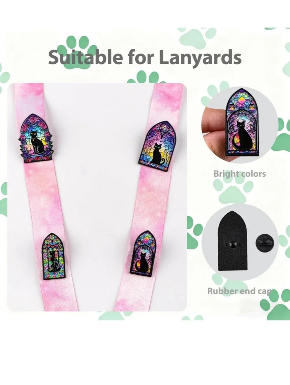 Black Cat Stained Glass Window 9 Pc Enamel Pin Set - Multicolor